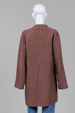 Load image into Gallery viewer, Maiwa brown 3/4 length silk collarless jacket with side slits (L)
