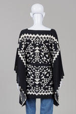 Load image into Gallery viewer, Kaida Black and White geometric print kaftan style top with belt (M)
