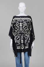 Load image into Gallery viewer, Kaida Black and White geometric print kaftan style top with belt (M)

