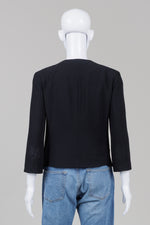 Load image into Gallery viewer, Boss Black Zipfront bolero style jacket with ruffle detail and 3/4 sleeve (6)
