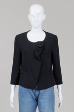Load image into Gallery viewer, Boss Black Zipfront bolero style jacket with ruffle detail and 3/4 sleeve (6)
