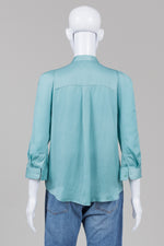 Load image into Gallery viewer, Zadig &amp; Voltaire Teal blue tie neck blouse with 3/4 sleeve (S)
