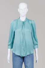 Load image into Gallery viewer, Zadig &amp; Voltaire Teal blue tie neck blouse with 3/4 sleeve (S)
