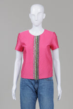 Load image into Gallery viewer, Max Mara Shine Pink Popover top with white back and embellished front
