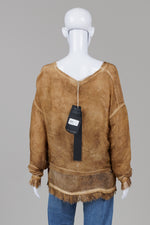 Load image into Gallery viewer, Sanctamurte Bronze Honey V-neck 3/4 sleeve layered popover blouse (S, M, L) *new with tags $225
