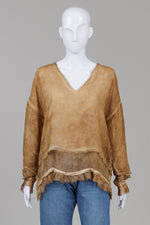 Load image into Gallery viewer, Sanctamurte Bronze Honey V-neck 3/4 sleeve layered popover blouse (S, M, L) *new with tags $225
