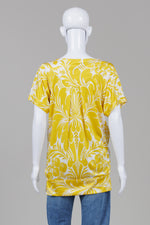 Load image into Gallery viewer, Diane von Furstenberg yellow &amp; white Hawaiian print cap sleeve long top (4)
