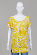 Load image into Gallery viewer, Diane von Furstenberg yellow &amp; white Hawaiian print cap sleeve long top (4)
