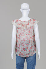 Load image into Gallery viewer, Red Valentino Cream with Delicate Red Flower Print Sleeveless top with ruffle collar
