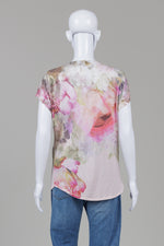 Load image into Gallery viewer, Ted Baker watercolour print on pink V-neck t-shirt with cap sleeve (2)
