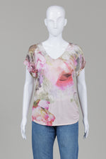 Load image into Gallery viewer, Ted Baker watercolour print on pink V-neck t-shirt with cap sleeve (2)
