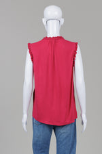Load image into Gallery viewer, Naf Naf Fuschia Sleeveless top with ruffle turn on neck and arm (S)
