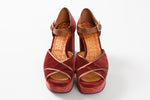 Load image into Gallery viewer, CHIE MIHARA maroon velvet chunky heel, Made in Spain.  (37)
