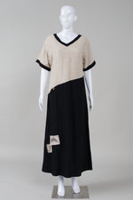 Load image into Gallery viewer, Alma long taupe and black short sleeve dress with front pocket  (M)
