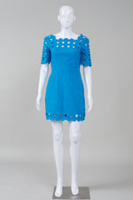 Load image into Gallery viewer, Anthropologie turquoise fitted dress with cut detail (4)
