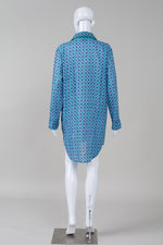 Load image into Gallery viewer, Alto Modas green and blue geometric print long sleeve shirt dress (M)
