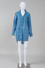 Load image into Gallery viewer, Alto Modas green and blue geometric print long sleeve shirt dress (M)

