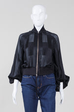 Load image into Gallery viewer, UNTTLD Black on Black striped mock bomber zip front
