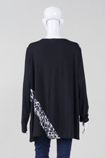 Load image into Gallery viewer, Tekbika black long sleeve mix media A line tech jersey swing top tunic (6)  *new with tags $270
