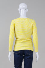 Load image into Gallery viewer, Merona yellow and crème print V neck cardigan (M)
