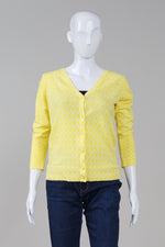 Load image into Gallery viewer, Merona yellow and crème print V neck cardigan (M)

