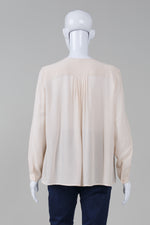 Load image into Gallery viewer, Des Petits Hauts Beige button front collarless blouse
