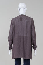 Load image into Gallery viewer, Emanuel aubergine grey collarless long sleeve vintage blouse/tunic (8)
