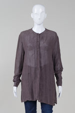 Load image into Gallery viewer, Emanuel aubergine grey collarless long sleeve vintage blouse/tunic (8)
