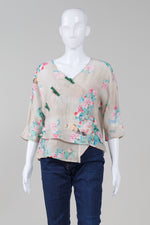 Load image into Gallery viewer, Lan Zhi Mei floral Asian V-neck mock crossover top
