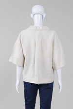 Load image into Gallery viewer, Nudelucy beige short sleeve oversize button shirt (XS)
