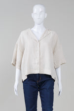 Load image into Gallery viewer, Nudelucy beige short sleeve oversize button shirt (XS)
