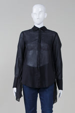 Load image into Gallery viewer, Robert Rodriguez Black button front hi-lo back detailed shirt (6)
