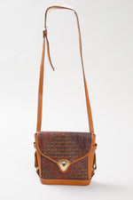 Load image into Gallery viewer, Escada brown paisley and mosaic patterned leather crossbody bag

