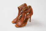 Load image into Gallery viewer, Coach Lucy tan leather gladiator stiletto sandals with back zip (7)
