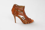 Load image into Gallery viewer, Coach Lucy tan leather gladiator stiletto sandals with back zip (7)
