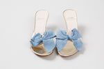 Load image into Gallery viewer, Moschino Cheap and Chic clear plastic mule with blue suede bow (38.5)
