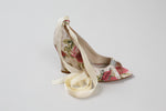 Load image into Gallery viewer, Karen Millen multicolour flower print fabric wedge heel with rhinestone toe detail and ankle ribbons (36)
