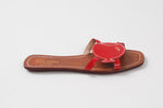 Load image into Gallery viewer, Kate Spade red patent leather flat sandals with fish shape on toe (5)
