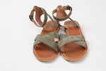 Load image into Gallery viewer, Cyrillus army green suede cross toe sandal with ankle strap (39)
