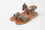 Load image into Gallery viewer, Cyrillus army green suede cross toe sandal with ankle strap (39)
