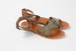 Load image into Gallery viewer, Cyrillus army green suede cross toe sandal with ankle strap (39)
