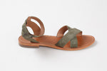 Load image into Gallery viewer, Cyrillus army green suede cross toe sandal with ankle strap (39)
