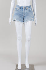 Load image into Gallery viewer, Agolde faded blue denim button front cut-off shorts
