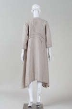 Load image into Gallery viewer, Cynthia Ashby light taupe 3/4 sleeve linen A-line uneven hem dress with pockets with tuck details (S)

