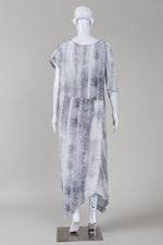 Load image into Gallery viewer, Lotus Eaters grey and white tie dye one-sleeve with shoulder cutout uneven hem maxi with cowl neck (S, M) *new with tags $410
