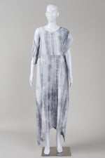 Load image into Gallery viewer, Lotus Eaters grey and white tie dye one-sleeve with shoulder cutout uneven hem maxi with cowl neck (S, M) *new with tags $410

