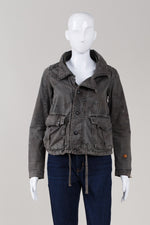 Load image into Gallery viewer, Raw G-star green grey jacket with front pockets and drawstring bottom (XS)
