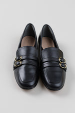 Load image into Gallery viewer, Stuart Weitzman black leather two-strap loafers (8)
