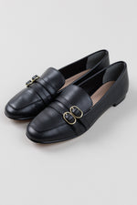 Load image into Gallery viewer, Stuart Weitzman black leather two-strap loafers (8)
