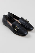Load image into Gallery viewer, Stuart Weitzman black leather two-strap loafers (8)
